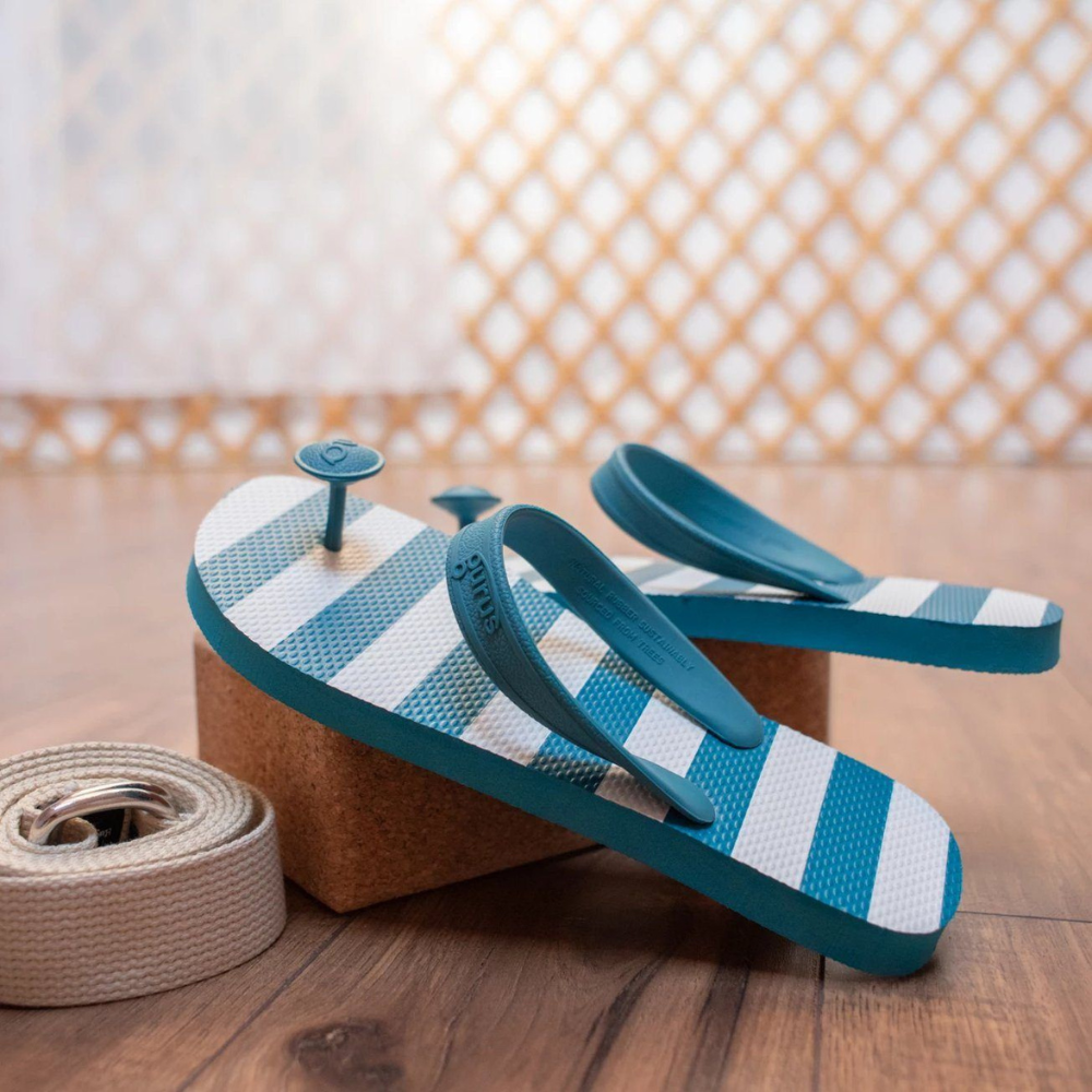 Striped flip flops sales